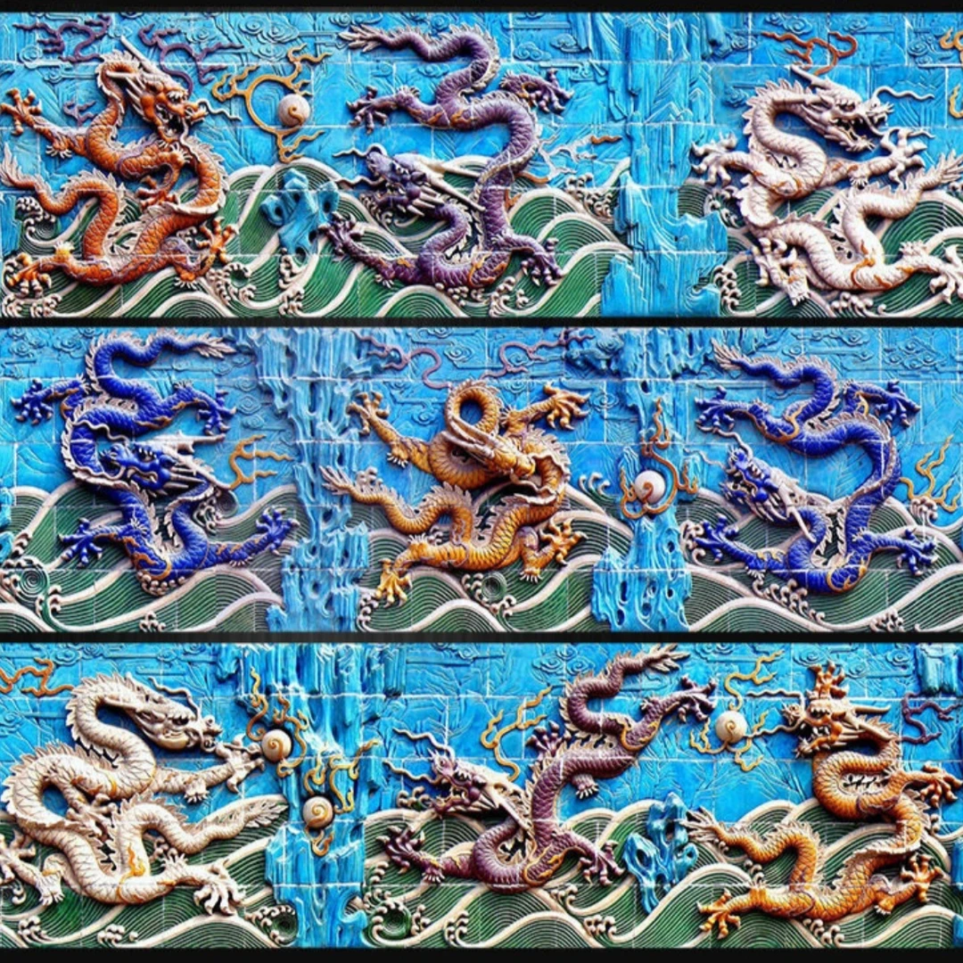 JDDSZX【WF】白色布九龙壁十字绣