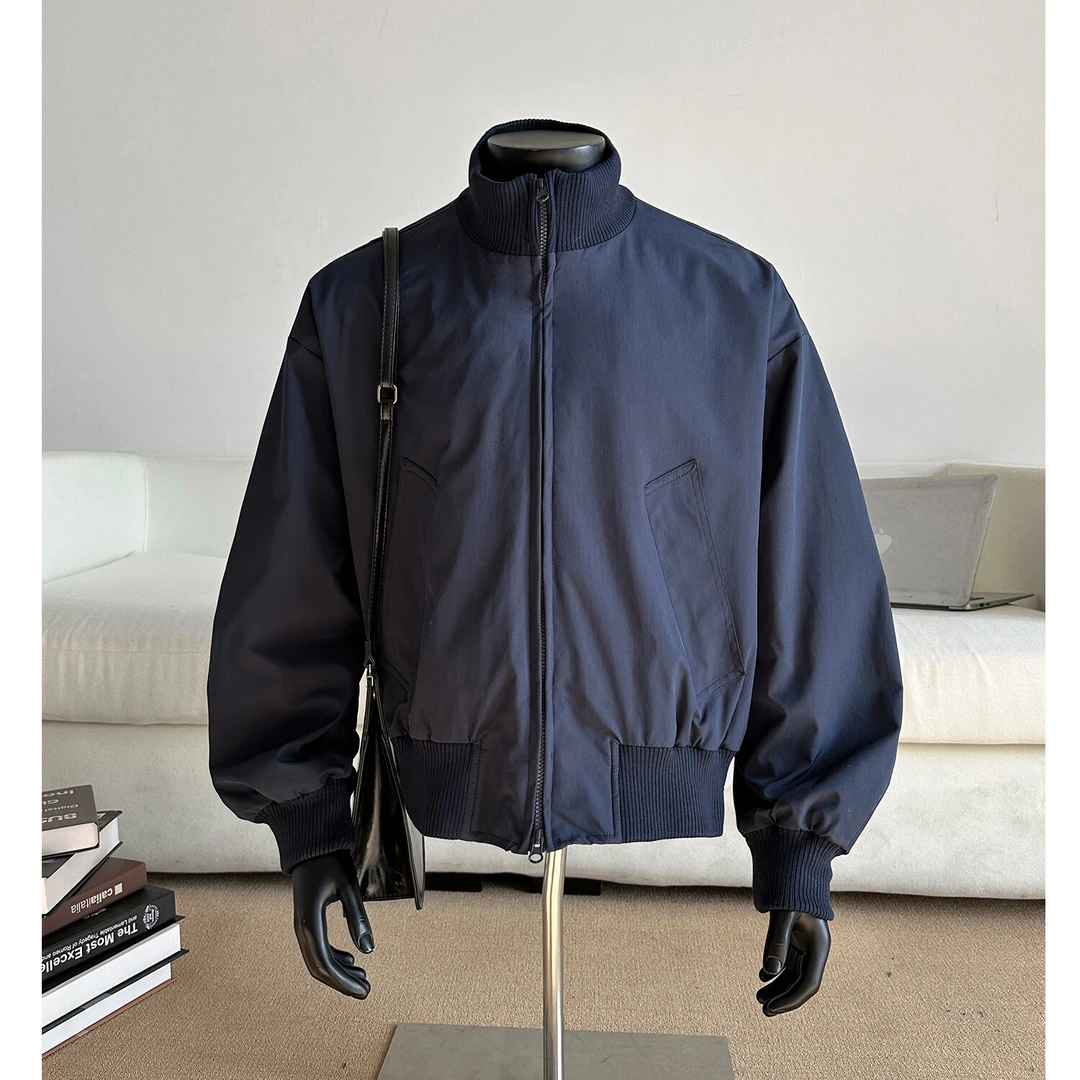 藏青色cleanfit短款廓形飞行员夹克男女款春季立领美式bomber外套