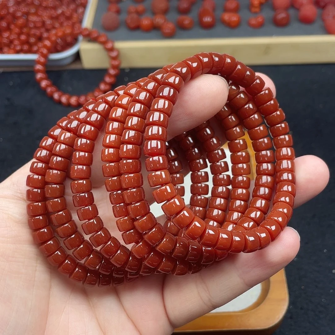 未镶嵌9号瓦西牛血红卡7.5药片手链南红玛瑙