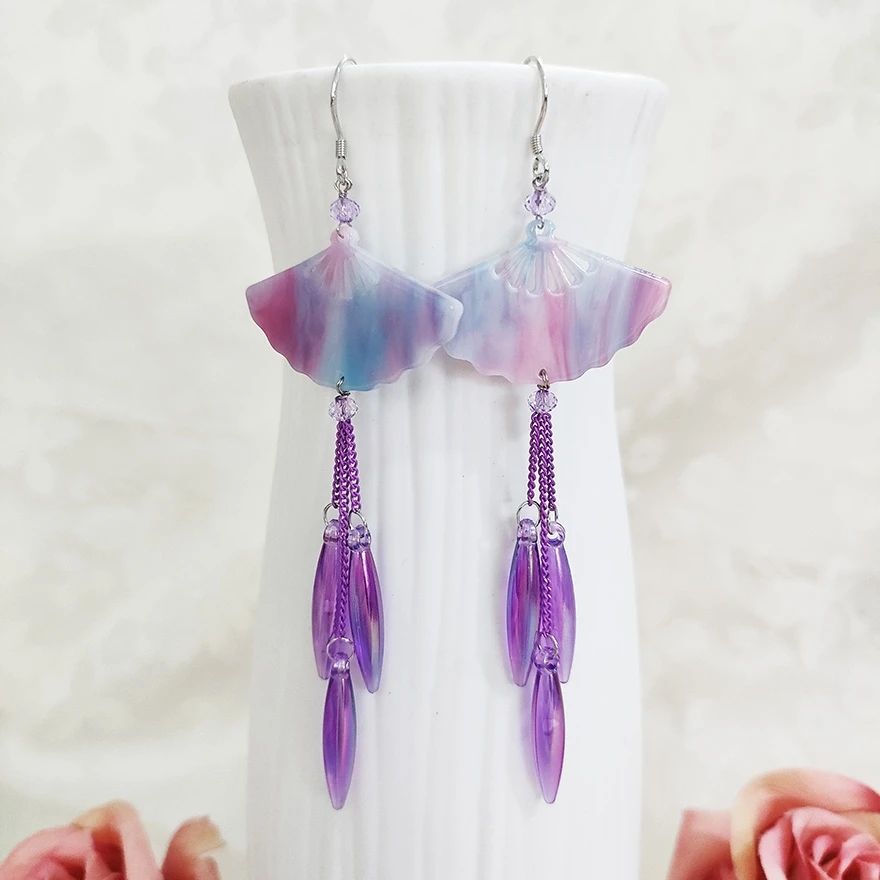 铜合金耳饰 民族风手工气质古风扇形吊坠耳环1621