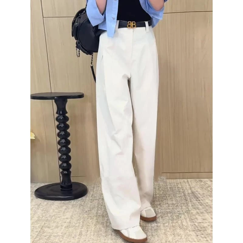 米白色休闲裤女2025年春秋季新款今年流行风琴裤垂感弯刀阔腿裤子