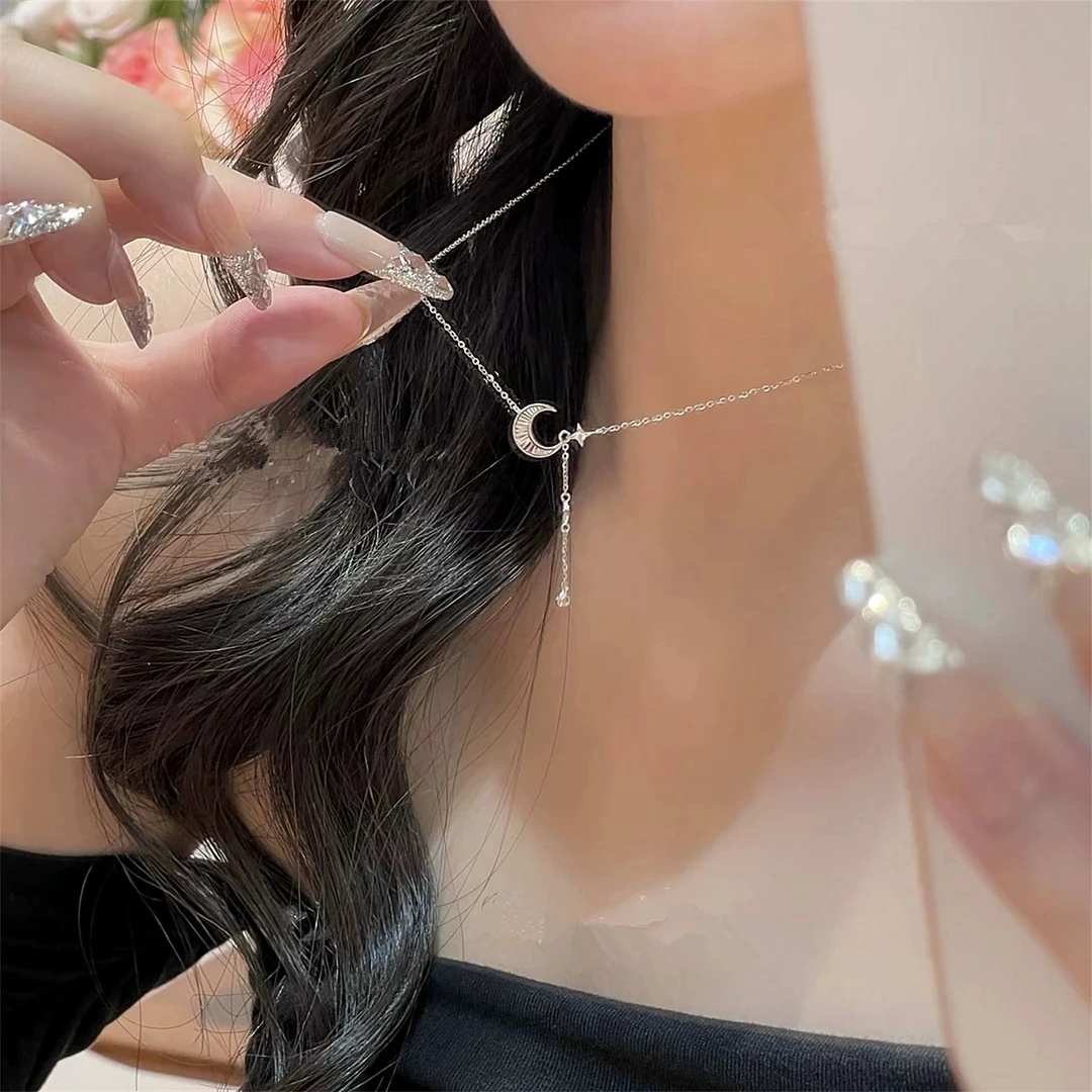 铜合金项链 X0041 星月流苏项链女轻奢小众高级感锁骨链