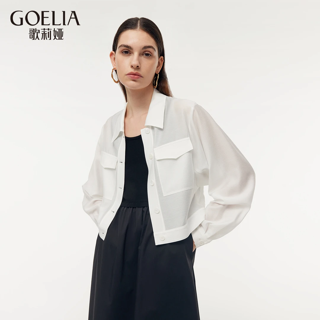 【商场同款】歌莉娅二醋酸宽松型衬衫式外套白色1E3C6E770