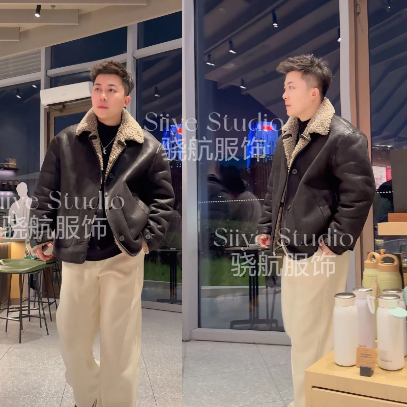 SIIYE两面穿羊毛复古双油腊仿麂皮一体加厚羊毛夹克美式夹克