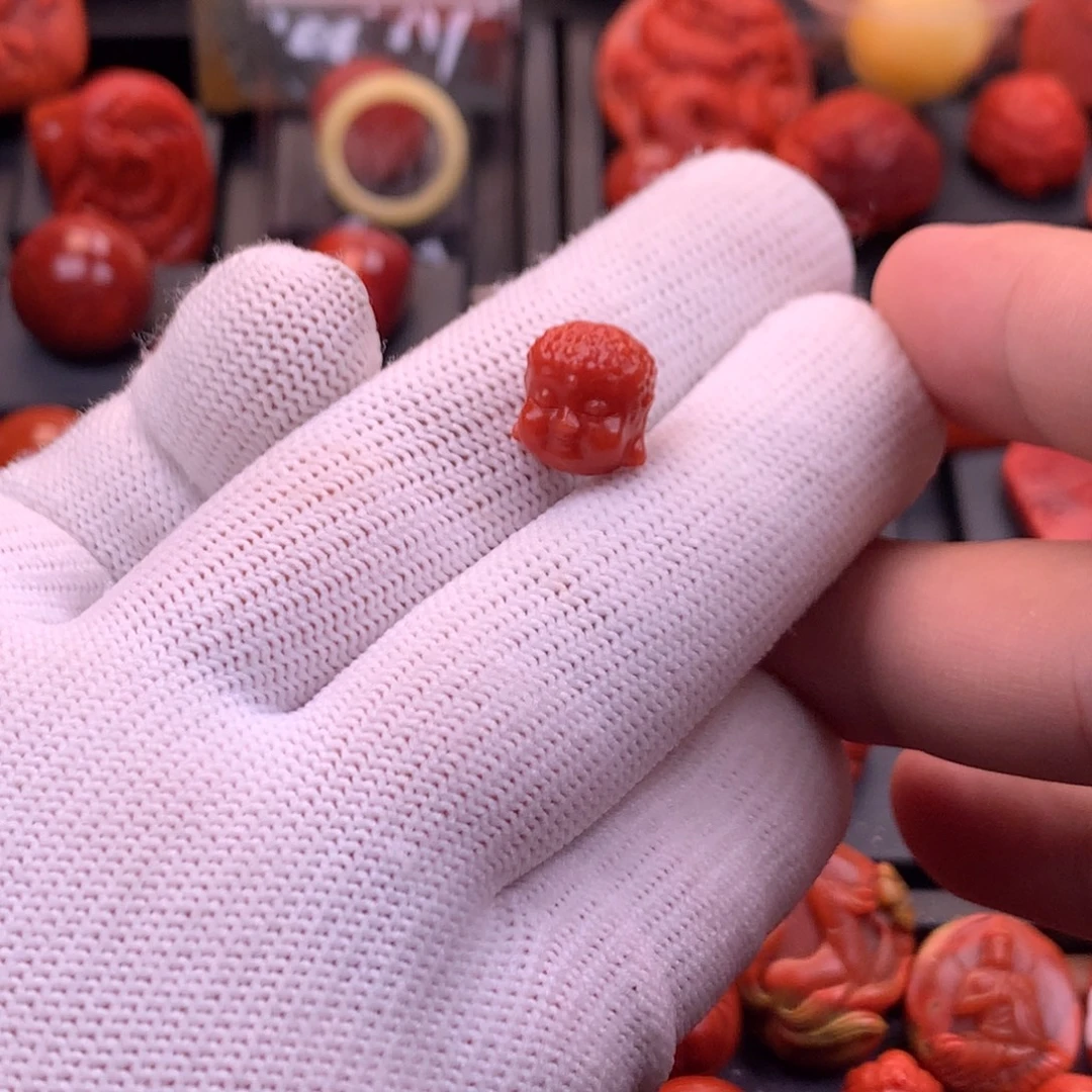 南红玛瑙未镶嵌精工雕刻柿子红宝宝佛头配珠11mm+