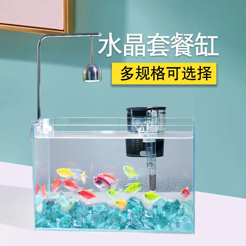 超白玻璃鱼缸桌面小型简约观赏缸桌面水晶碎石养鱼造景饲养观赏缸