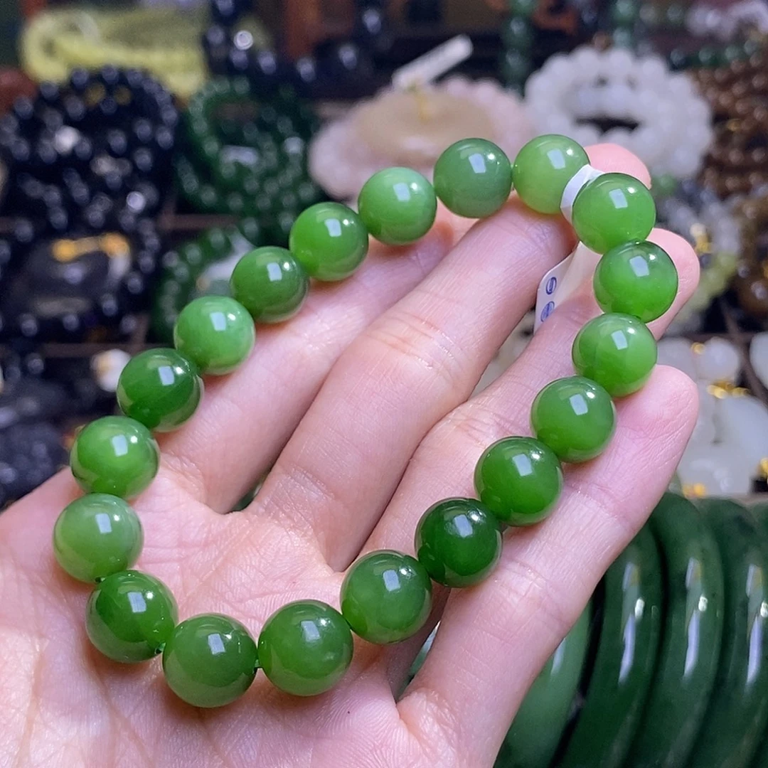 和田玉未镶嵌颈饰碧玉阳绿手串10MM