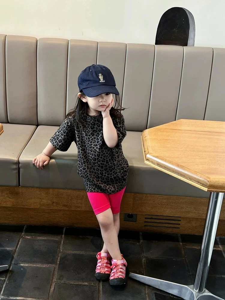 小惜亦韩版童装男女童套装夏装时尚豹纹T恤骑行短裤休闲萌娃穿搭