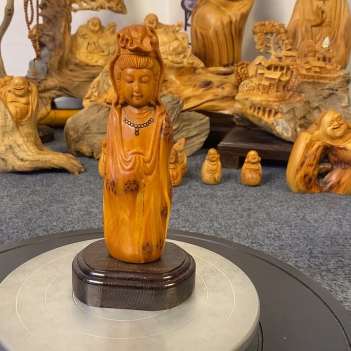 柏木崖柏留疤观音摆件根雕工艺品