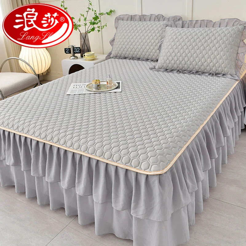 【浪莎】可机洗乳胶凉席三件套冰丝席夏天专用2025新款床裙款软席子