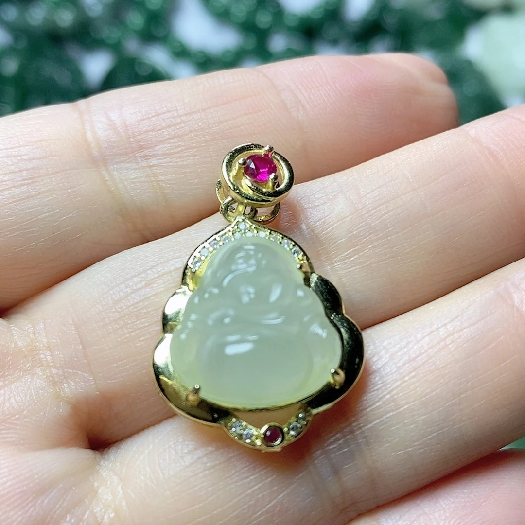 吊坠(不含链)银S925镶嵌和田玉