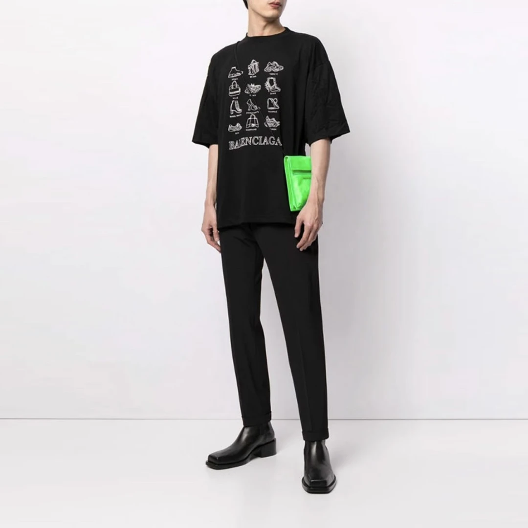 99新 Balenciaga/巴黎世家 7125/黑色logo印花超大款短袖T恤/XS码