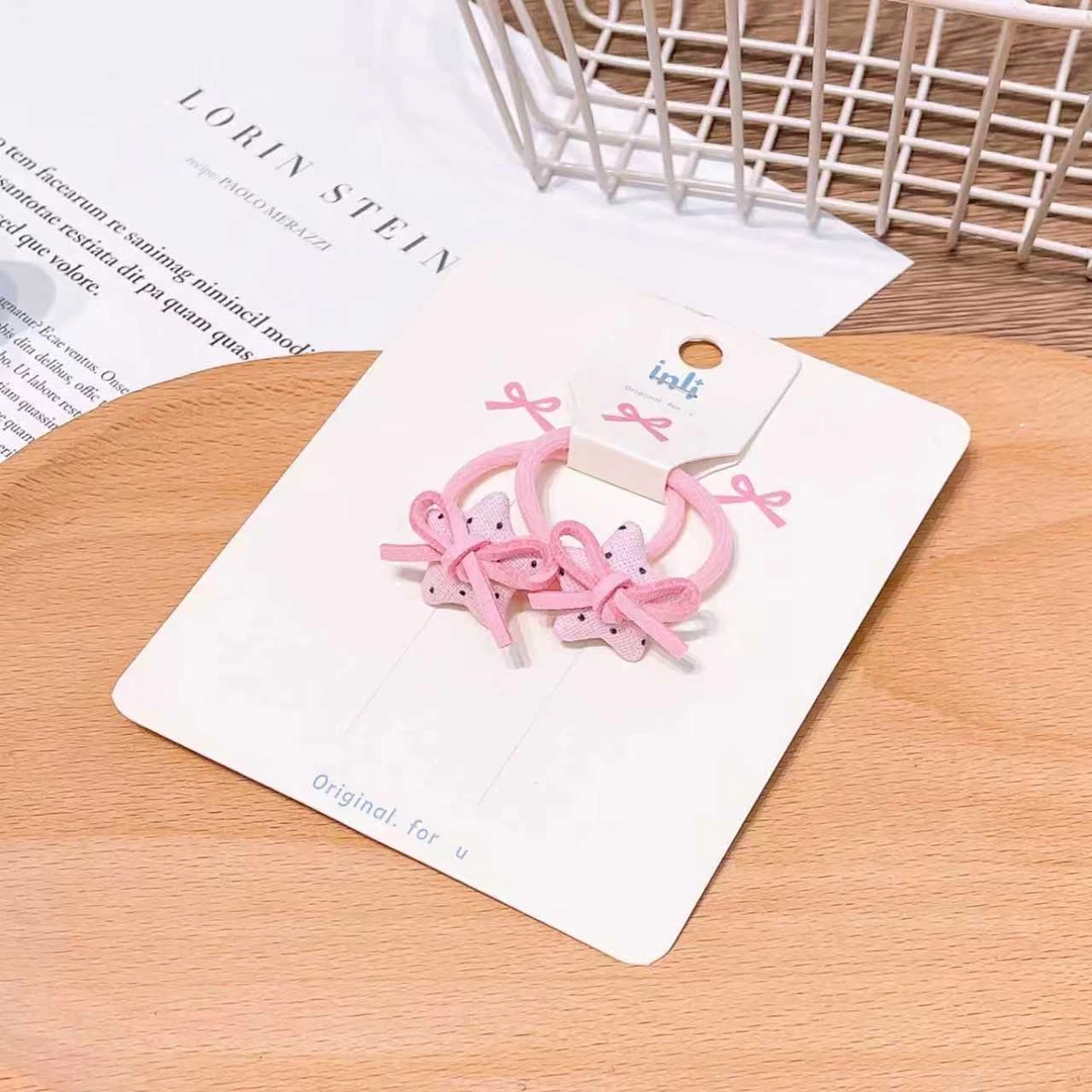 B-0122（满10米飞）jl 1对粉色星星蝴蝶结皮筋儿童造型皮筋   发圈