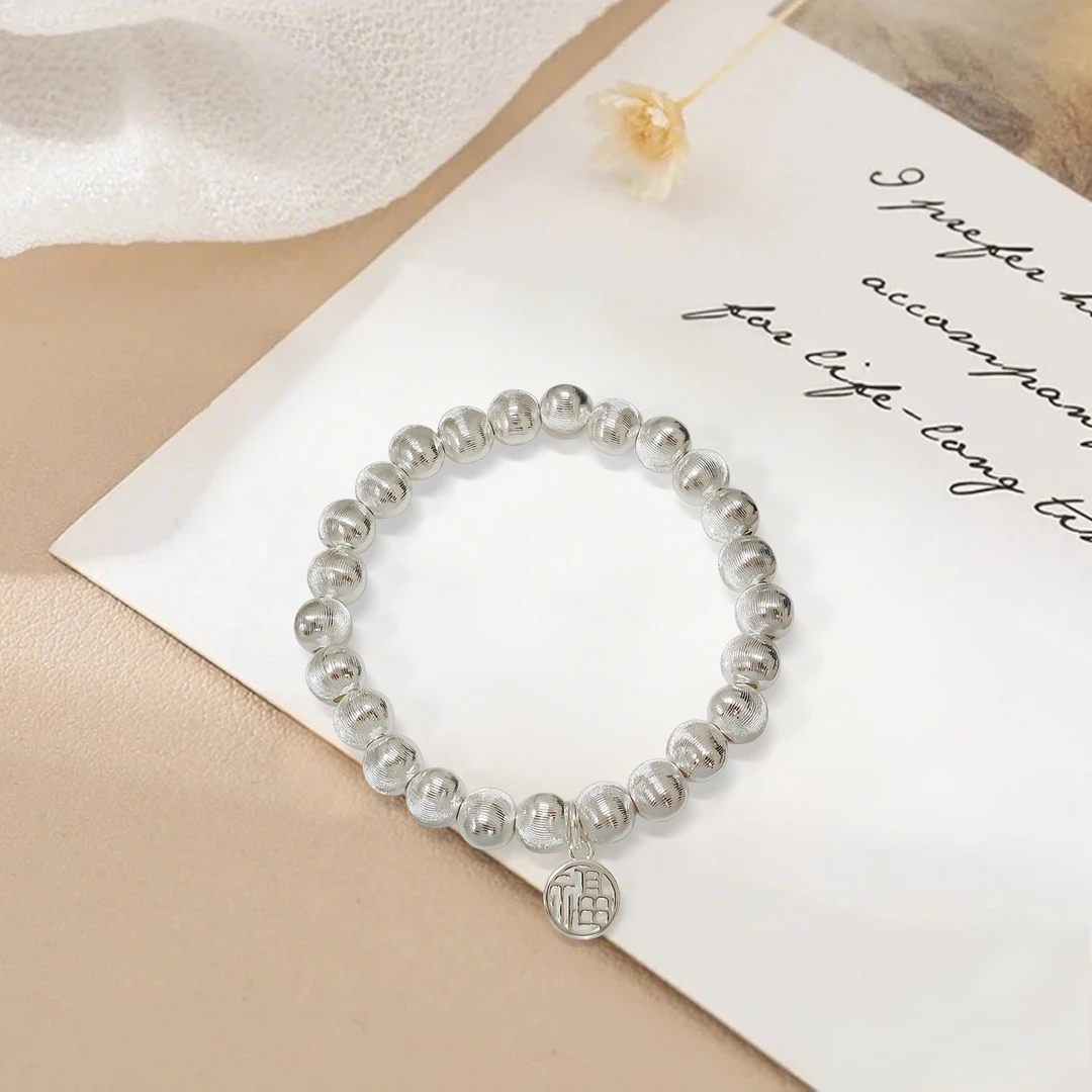 足银手链  b16猫眼圆珠小福牌提溜弹力绳手串时尚百搭款40