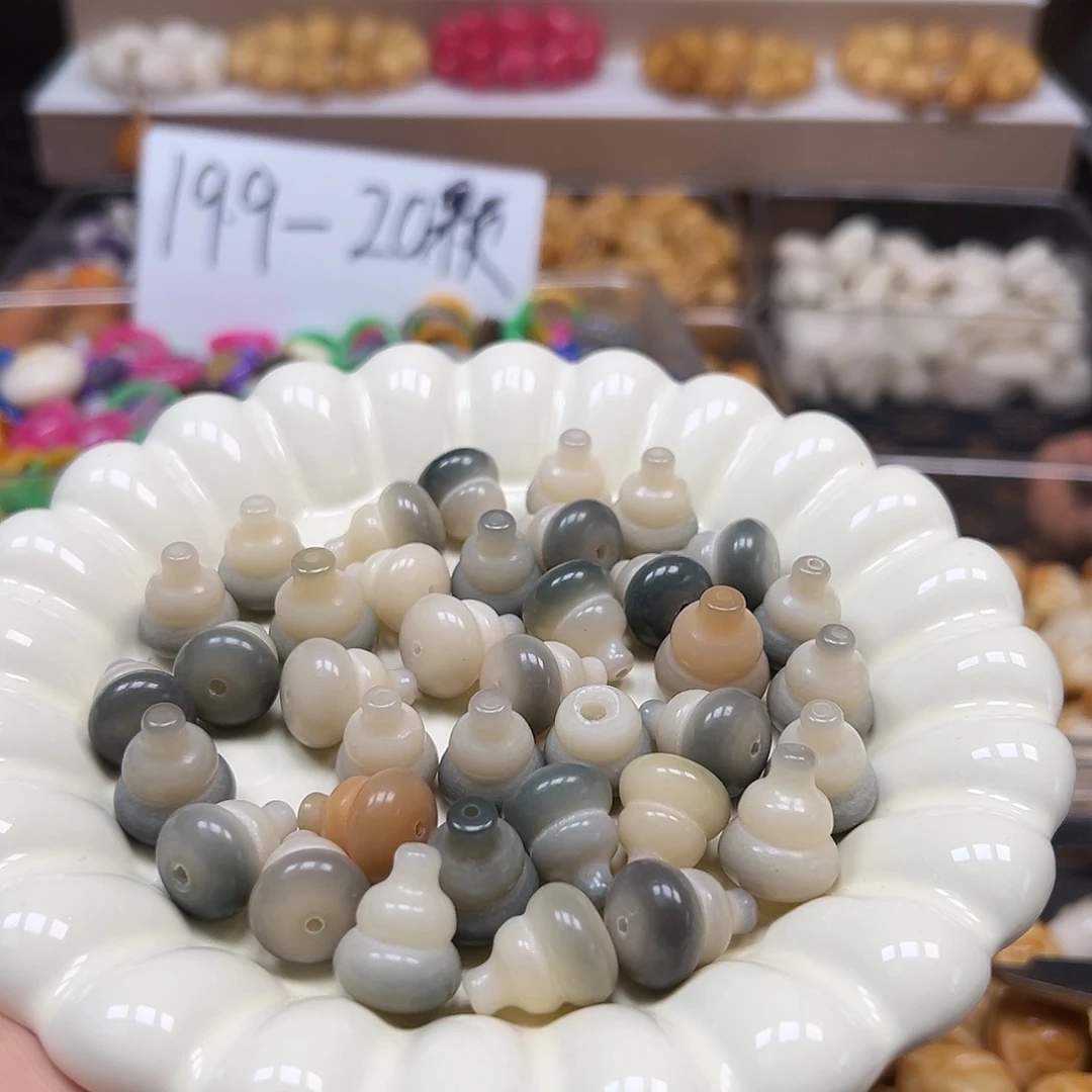 菩提根/象牙果手串微瑕绿葫芦20颗有裂