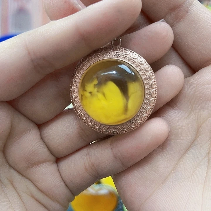 蜜蜡银S925镶嵌裸石吊坠