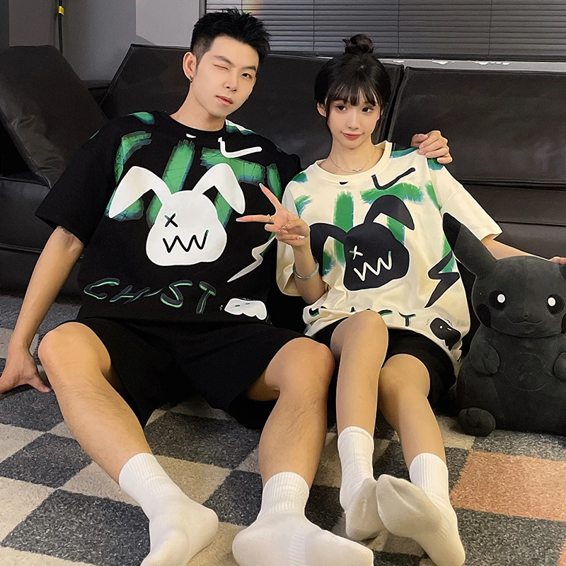 印花成人短袖短裤皮筋休闲睡衣宽松网红潮流夏季爆款2025年家居服