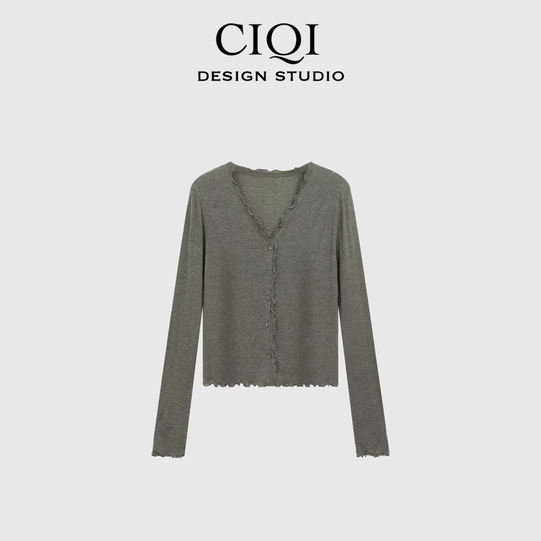 CIQI STUDIO 春夏设计师时尚韩系薄款防晒长袖针织开衫WA9S030