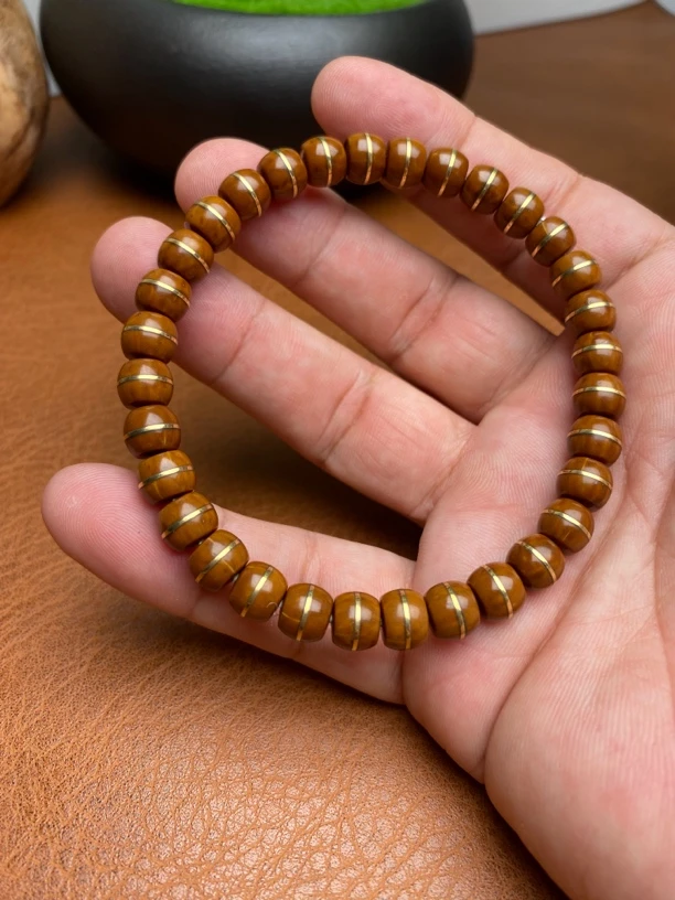 实心紫金鼠全品镶嵌金腰带一线天7x8手串-606001