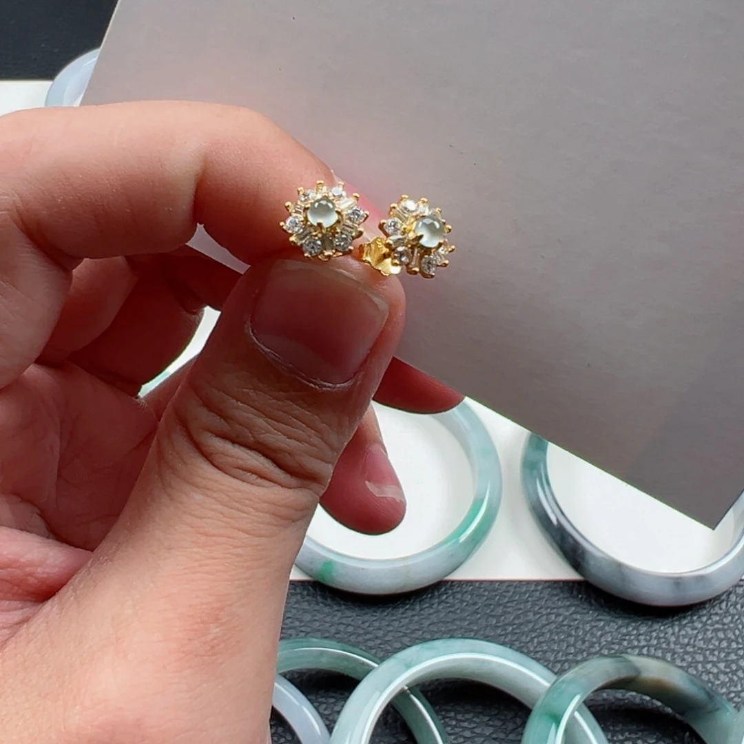 银S925镶嵌翡翠耳饰不带证