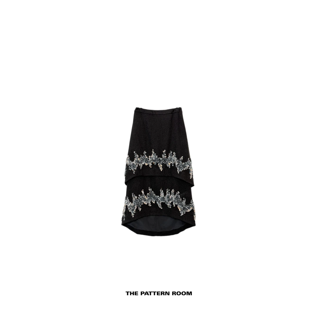 The pattern room | 光圈美人高定反对称亮片提花毛呢半裙