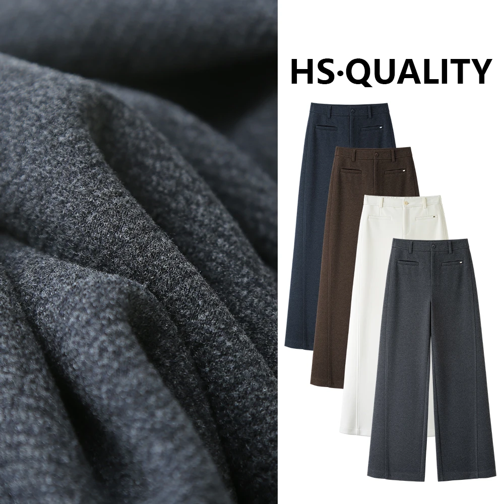 【韩氏伊人】【加绒加厚一条过冬】25冬时尚加厚醋酸羊毛阔腿裤256022