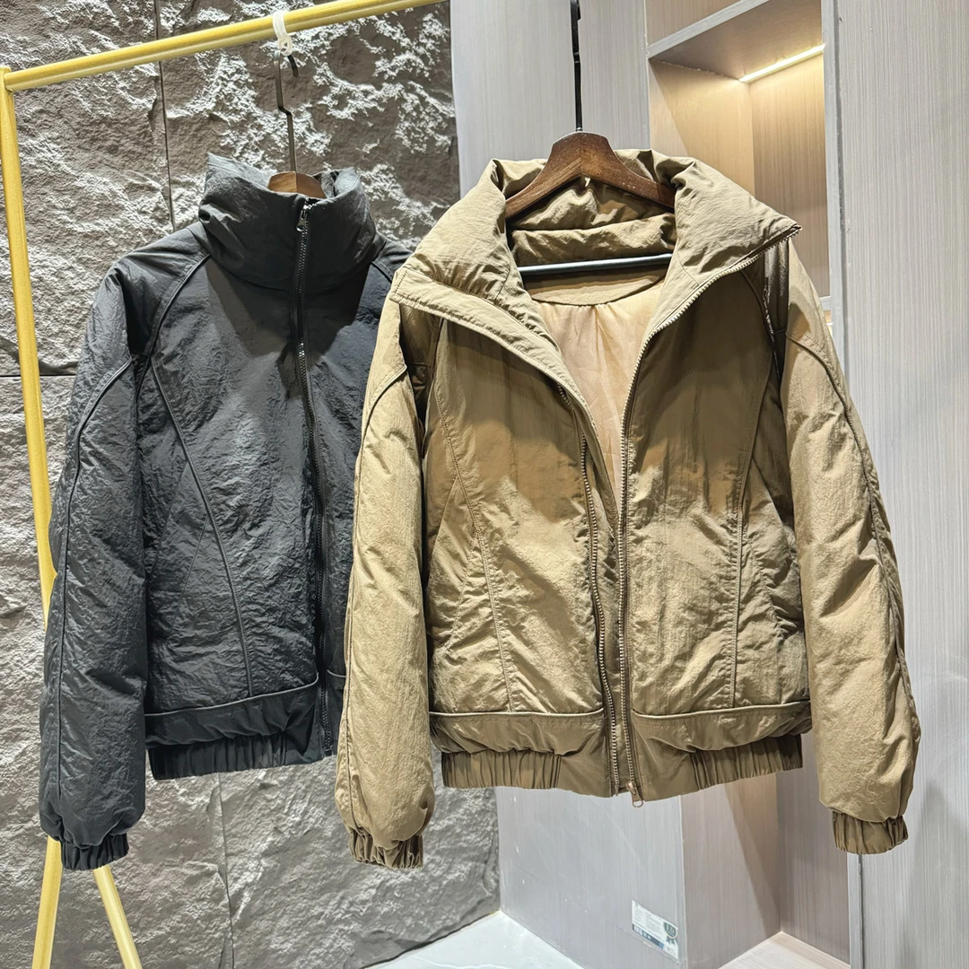 高充绒羽绒服冬季男士简约时尚百搭潮流结构线立领宽松保暖外套