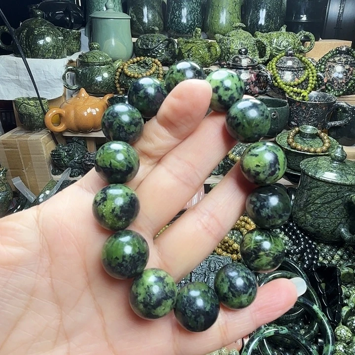 蛇纹石玉未镶嵌珠宝半成品藏玉药王石福利款1.6手串