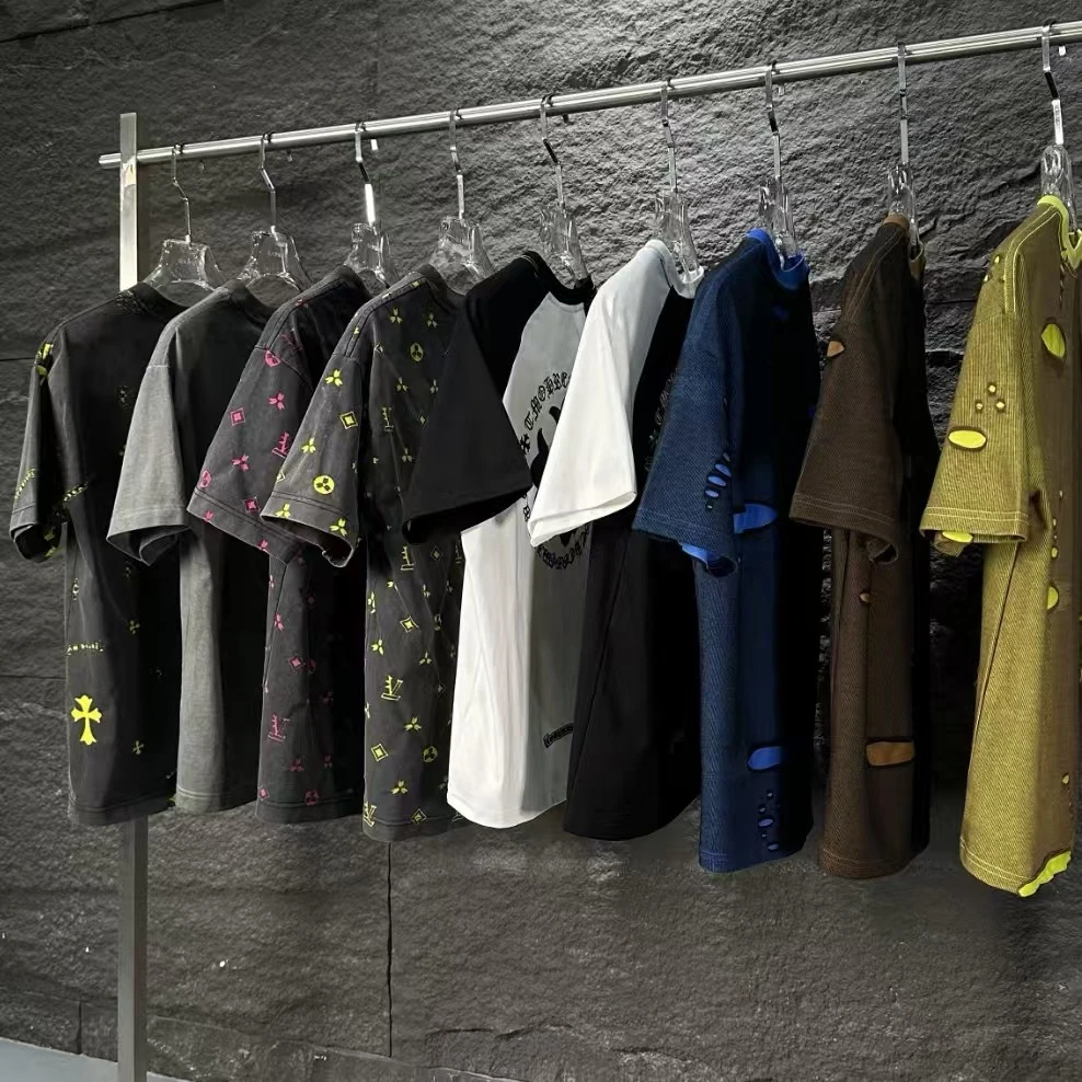 大牌销毁仓-F80-奢潮水洗彩绘拼色时尚休闲百搭短袖男女同款