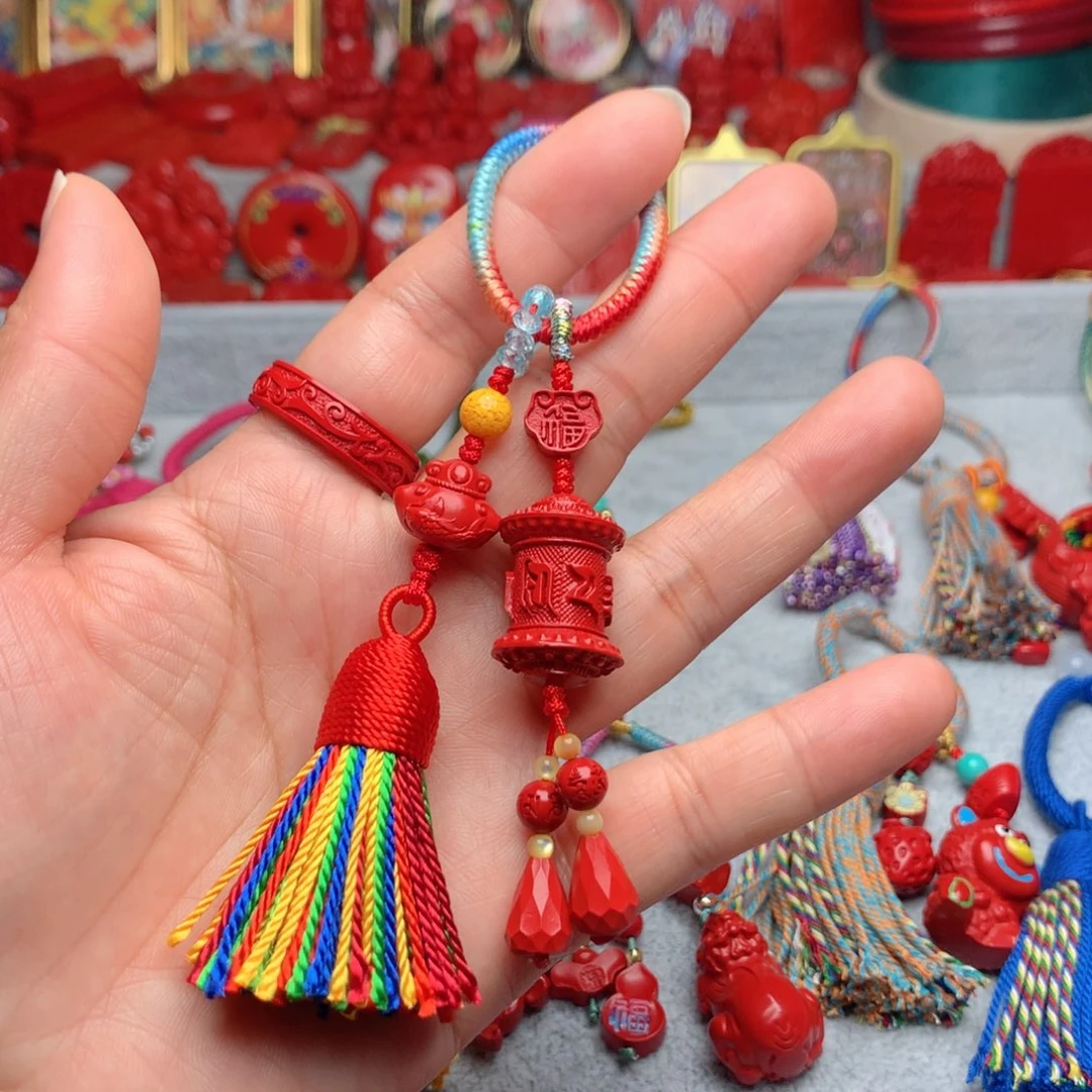 天然辰砂工艺品朱砂钥匙扣包包挂