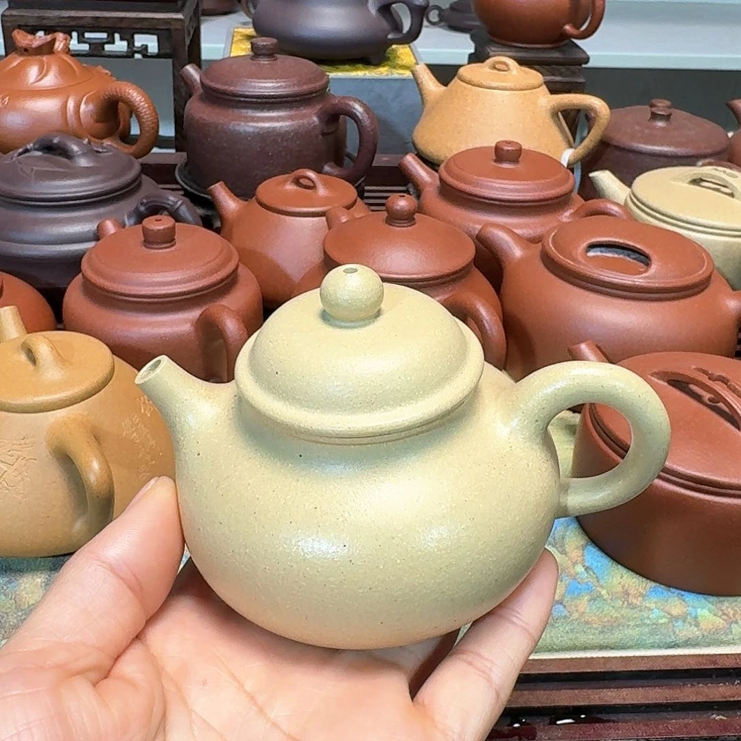 紫砂茶壶本山绿泥半手工微暇