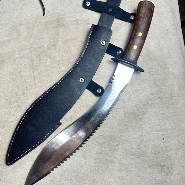 08 龙泉昊天宝剑牛尾刀高猛钢皮鞘未开刃