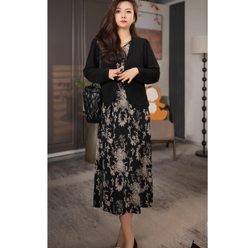 【新款】两件套装碎花显瘦时尚百搭印花连衣裙+外披