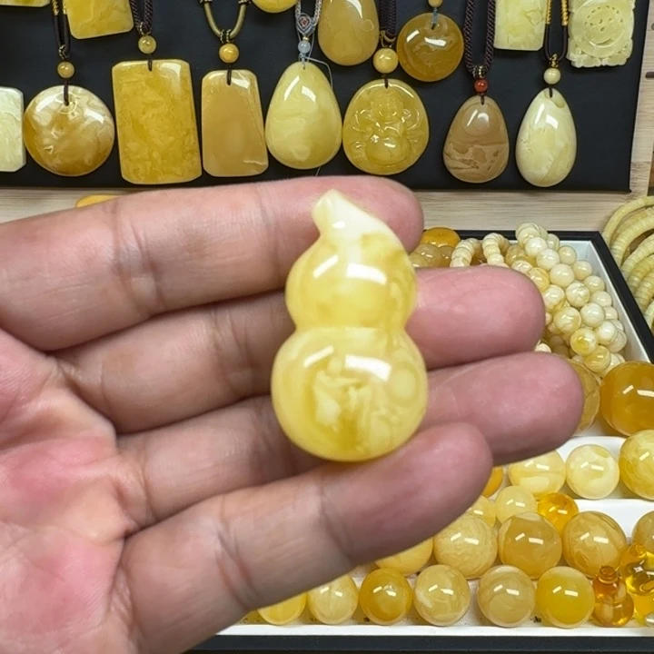 蜜蜡未镶嵌珠宝奇石黄白花葫芦