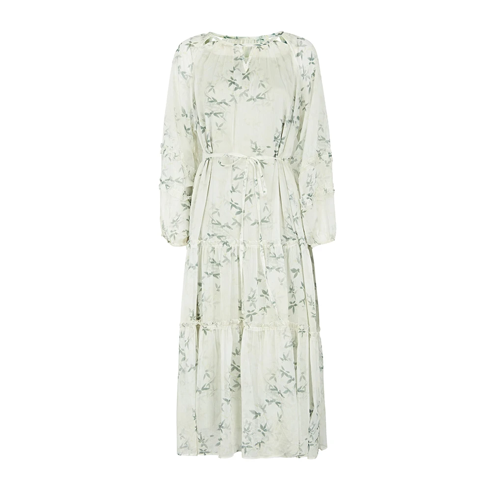 圣迪奥圆领碎花收腰时尚法式轻奢气质女装连衣裙S243Z1256