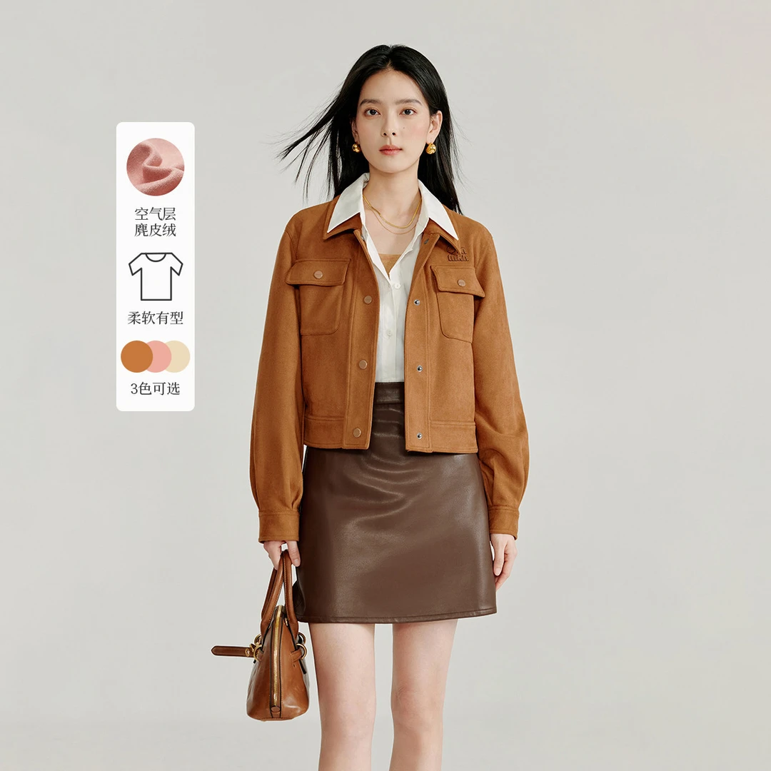【商场同款】茵曼2025春秋新款女短外套休闲夹克上衣保暖短款薄款