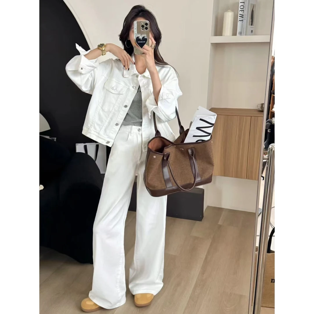 SP【热巴白牛套装】 热巴同款白色高级感清冷风牛仔套装