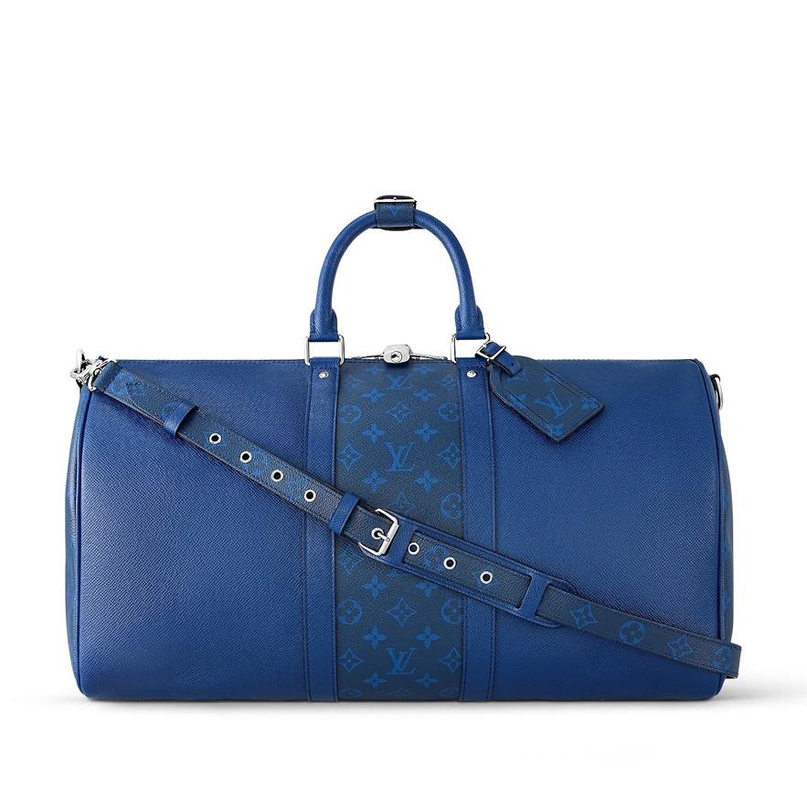 99新 LouisVuitton/路易威登 98新Keepall 50蓝花拼皮4153旅行袋