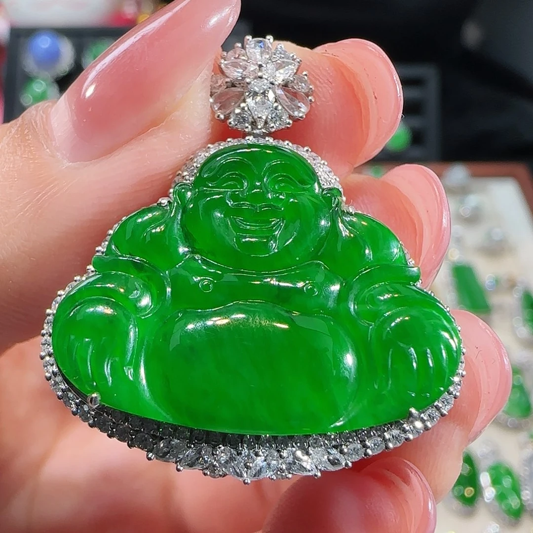 翡翠吊坠(不含链)18K金镶嵌