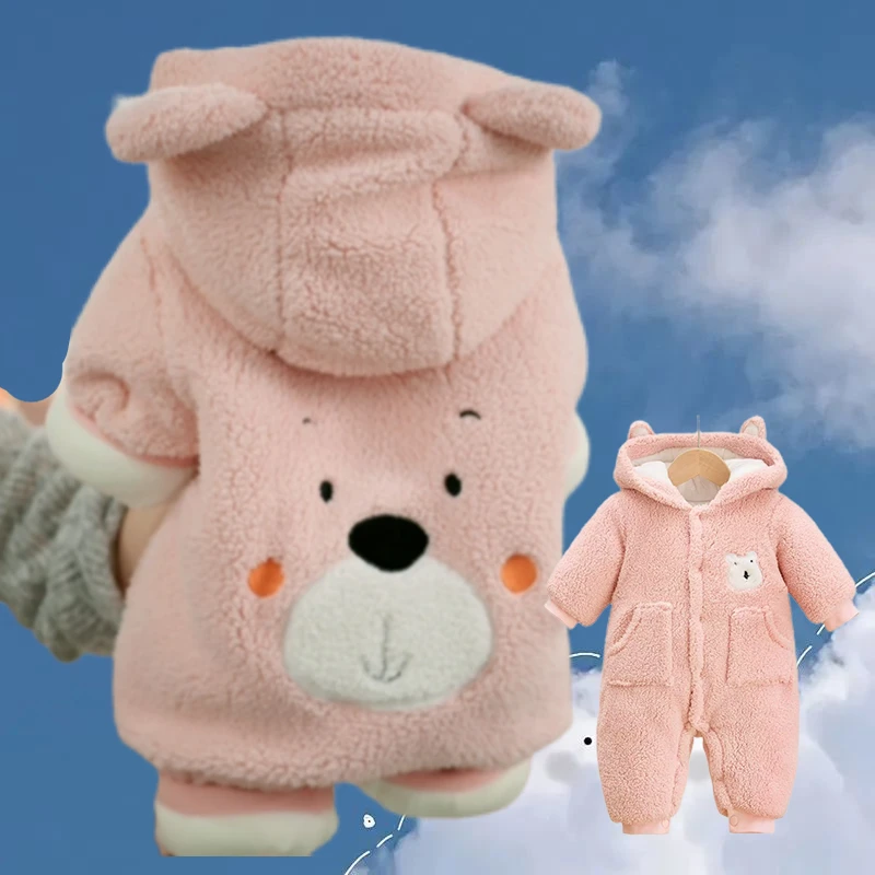 婴儿连体衣冬季加绒加厚新生儿棉服宝宝衣服幼儿外出服秋冬哈衣暖