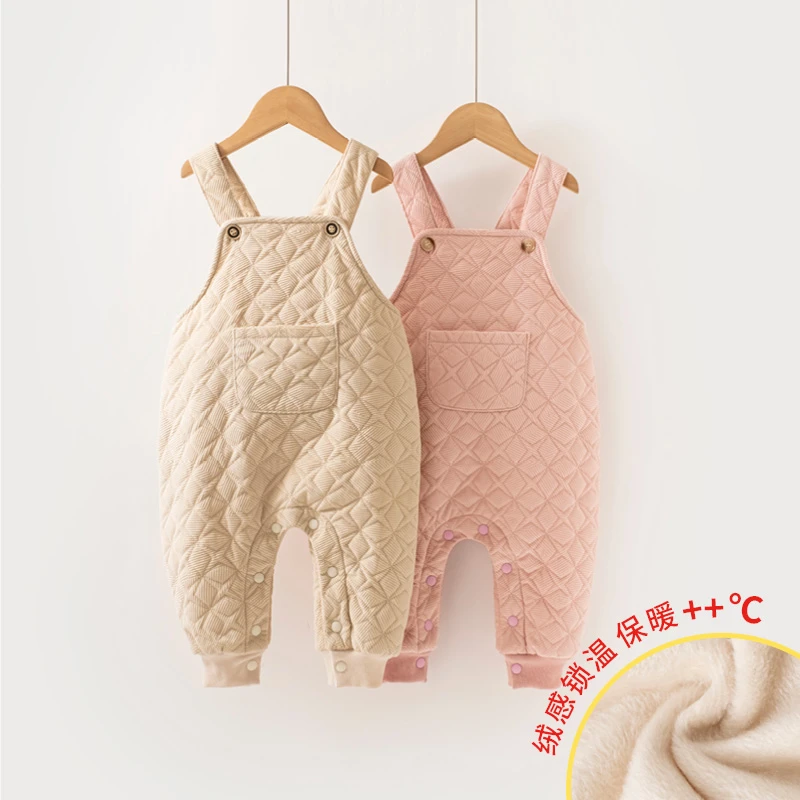 婴儿背带棉裤冬加厚女童夹棉裤子按扣裆幼儿大pp女宝宝连体裤5110