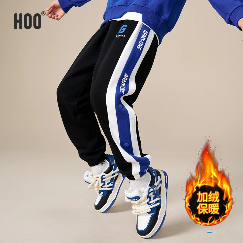 HOO冬季加绒针织卫裤中大童运动裤潮流束脚宽松男孩加绒长裤1487