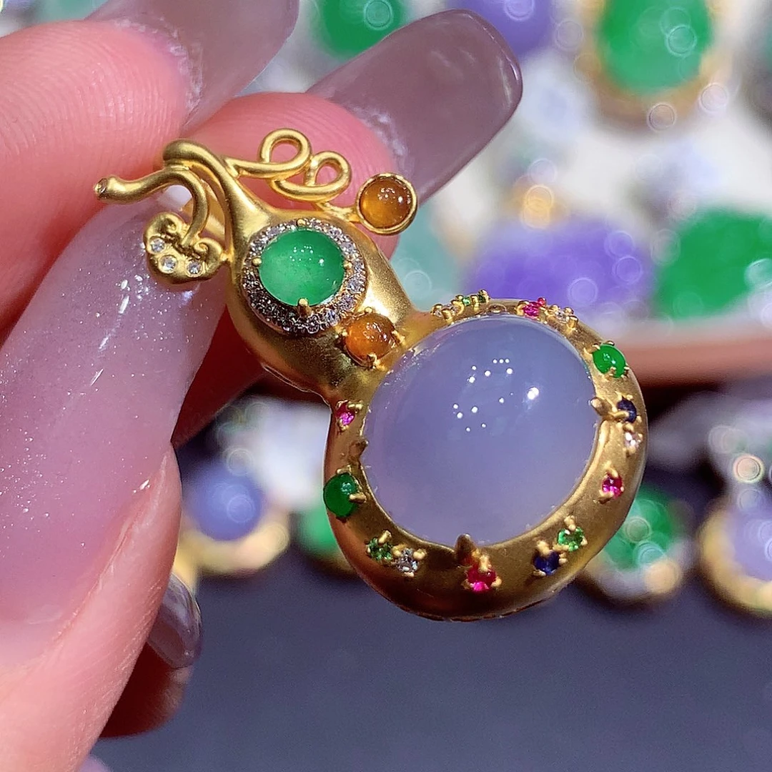 翡翠18K金镶嵌吊坠(不含链)