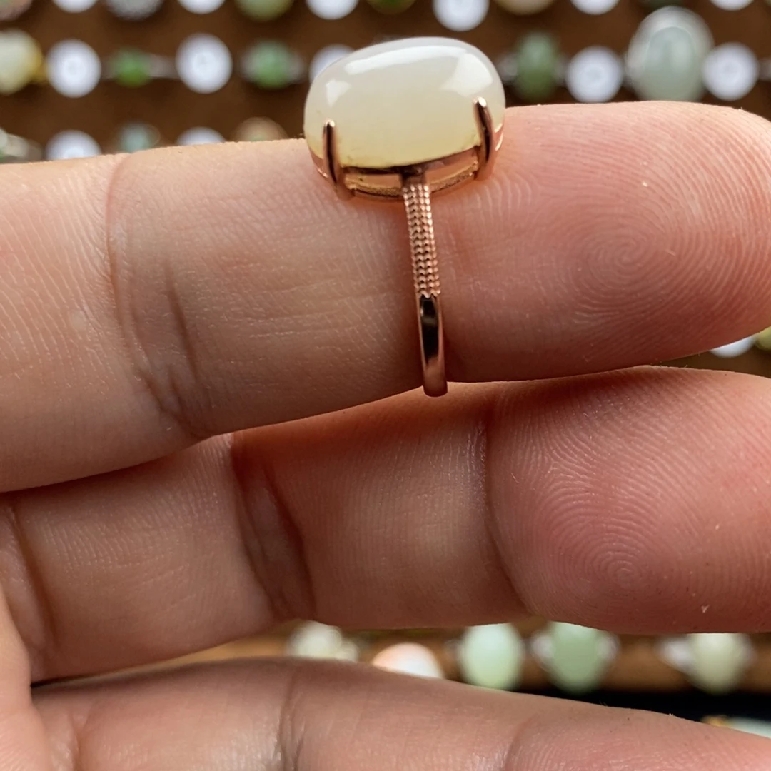 和田玉（白玉）银S925镀金镶嵌戒指