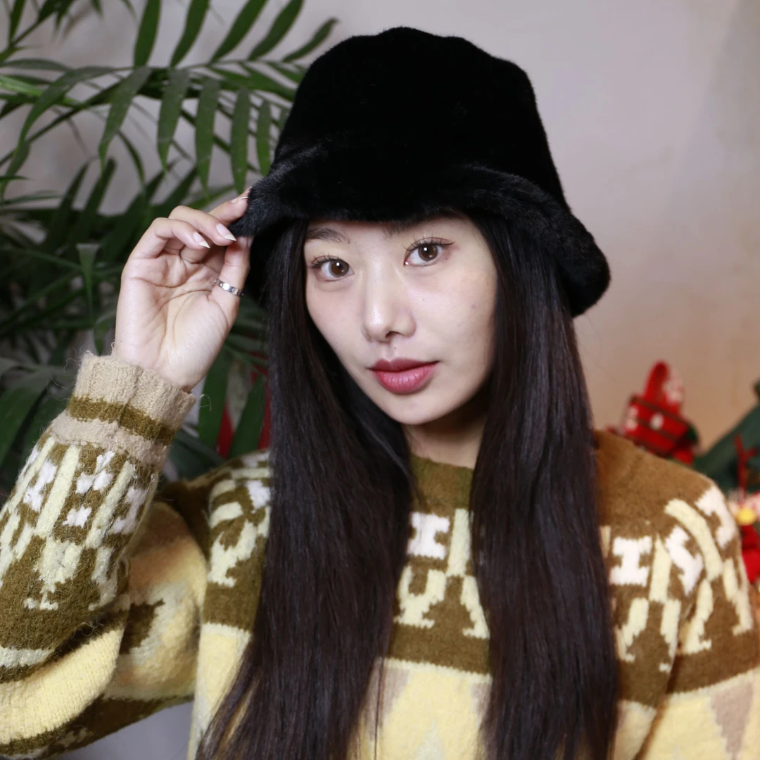 韩版毛绒帽子女大头围渔夫帽女士百搭时尚保暖秋冬冬季