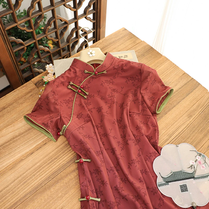 俏娘鱼新中式古法改良旗袍裙新款订婚礼服短袖日常可穿年轻款国风