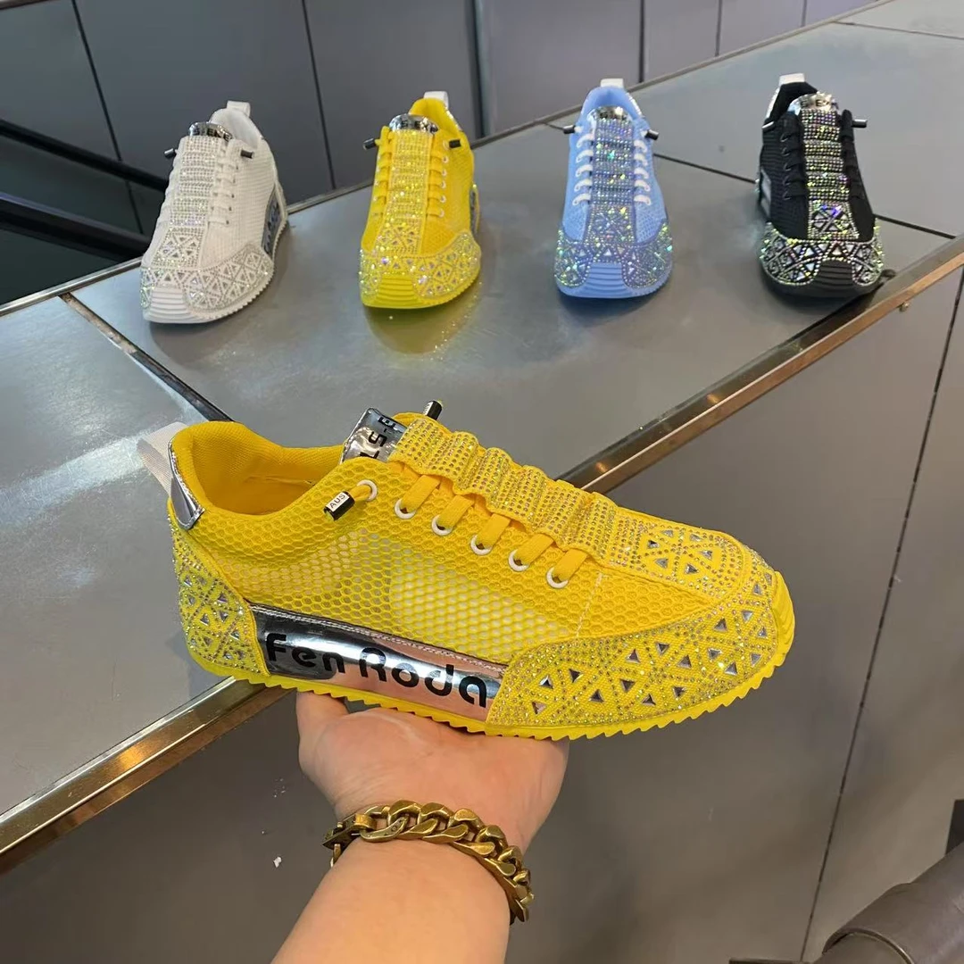 2025夏季新款手工烫钻时尚百搭舒适透气网面潮流休闲男鞋（皮鞋码）