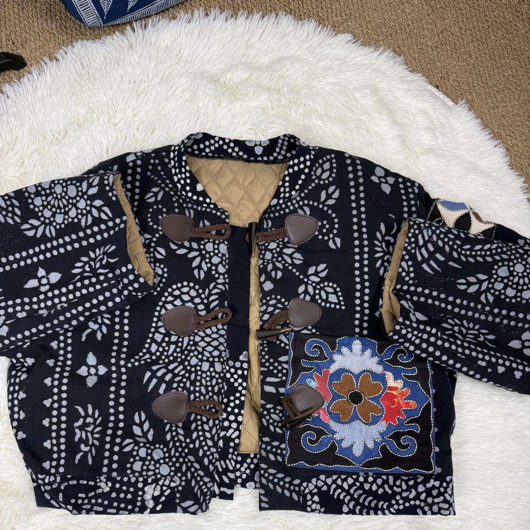 黔东南非遗手工老土布豆染面包服加棉