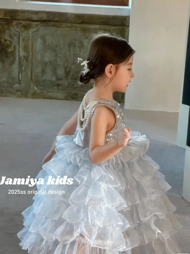 女童高级礼服夏季新款小女孩蛋糕蓬蓬公主连衣裙生日表演重工背心