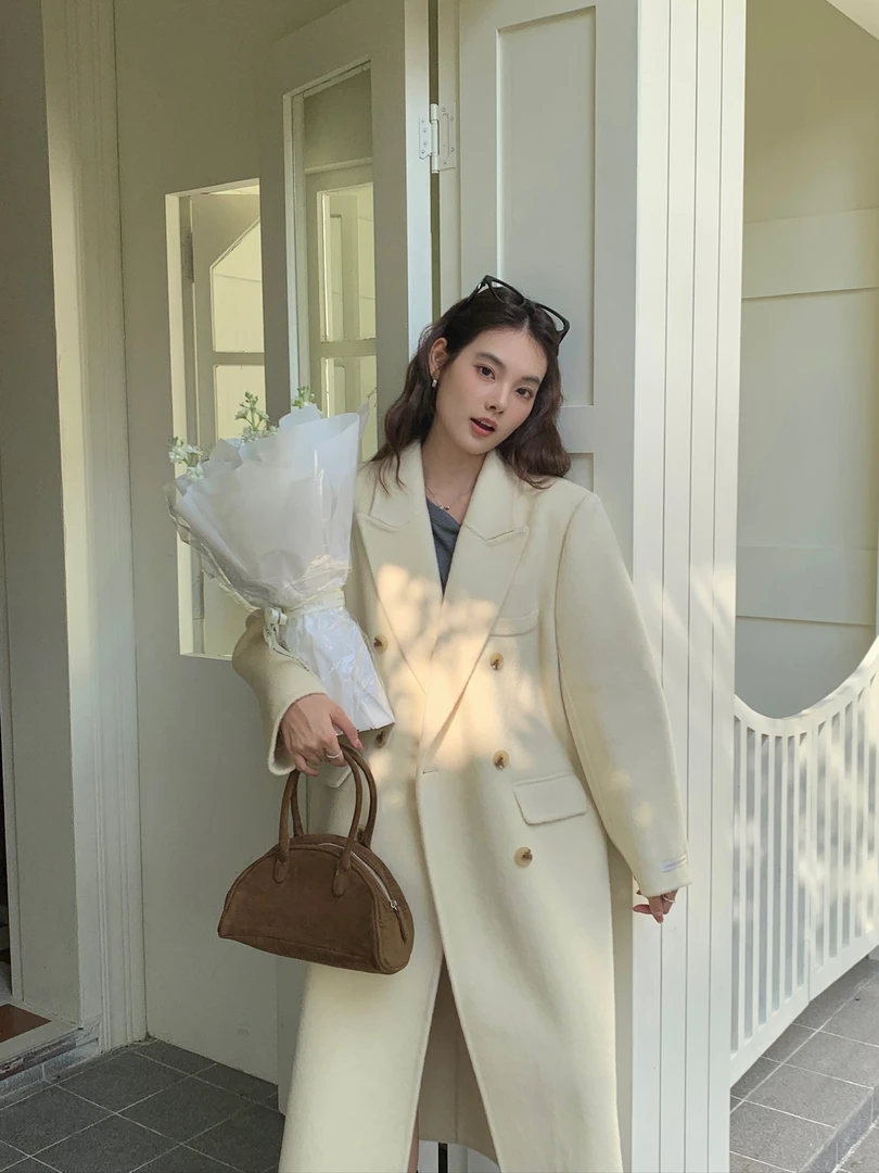 初冉优选《汉白玉》通勤西服双面气质显瘦高个子羊毛呢外套大衣女